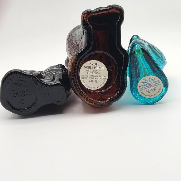 LOT 3 Vintage Avon Animal Bottles Glass Body Plastic Head Dog Cat Parakeet - Picture 4 of 7